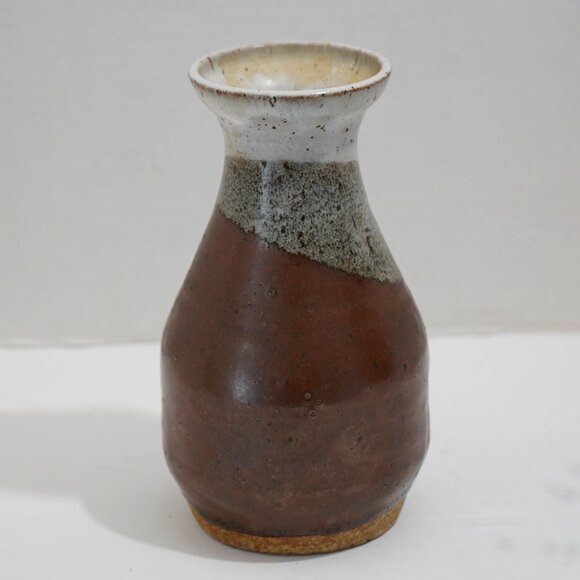 Mid Century Modern Clay Pottery Three Tone Minimalist Short Pitcher Vase - Picture 3 of 10